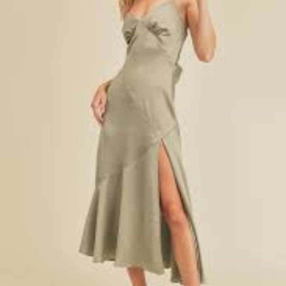 Sage Satin Midi Dress
